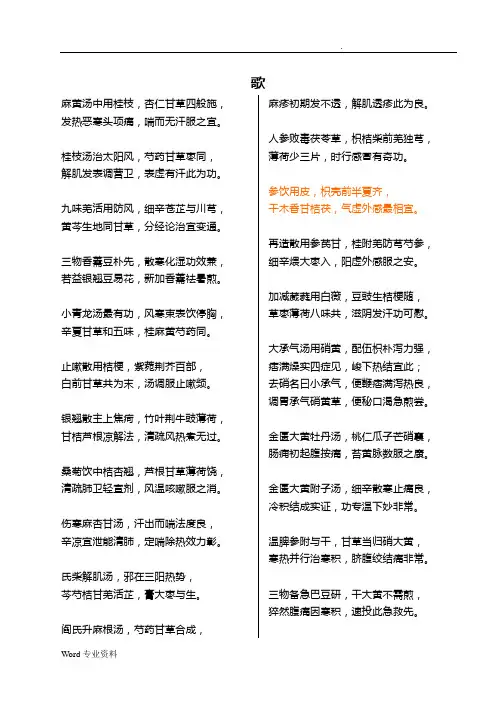 中医药教材第6版方剂学方歌(背诵版)
