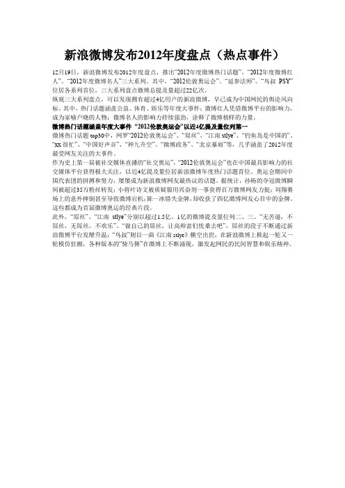 新浪微博发布2012年度盘点(热点事件)