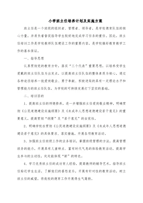 班主任培养计划及实施方案