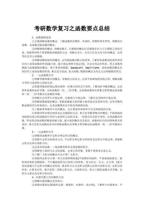 考研数学复习之函数要点总结