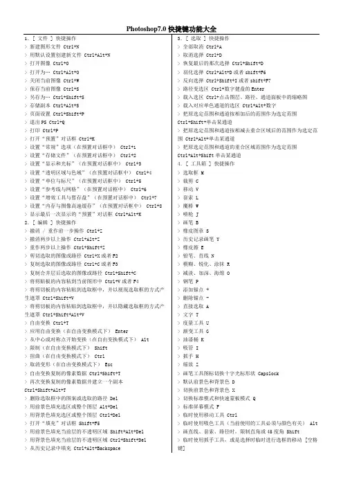 Photoshop7.0快捷键功能大全