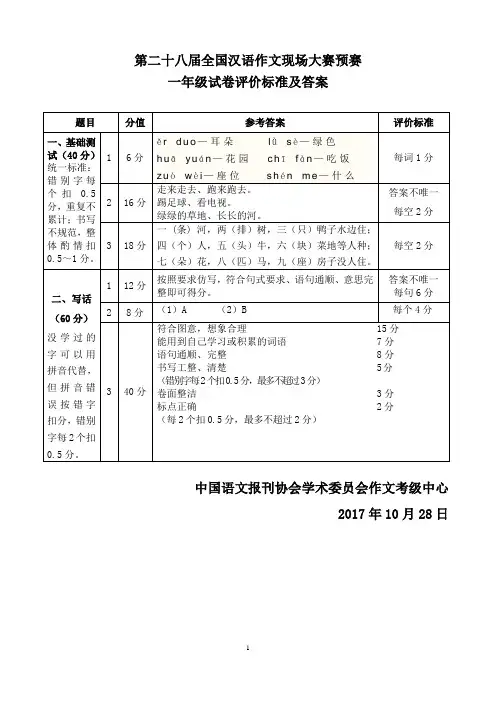 二十八届全国作文预赛答案(1--9)