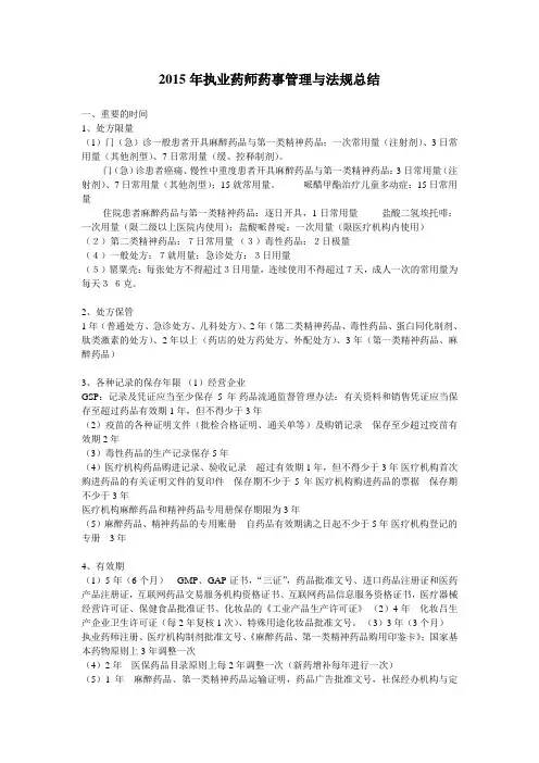 执业药师药事管理与法规总结