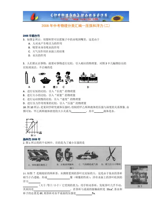 2008年中考物理试题分类汇编—压强和浮力(二)