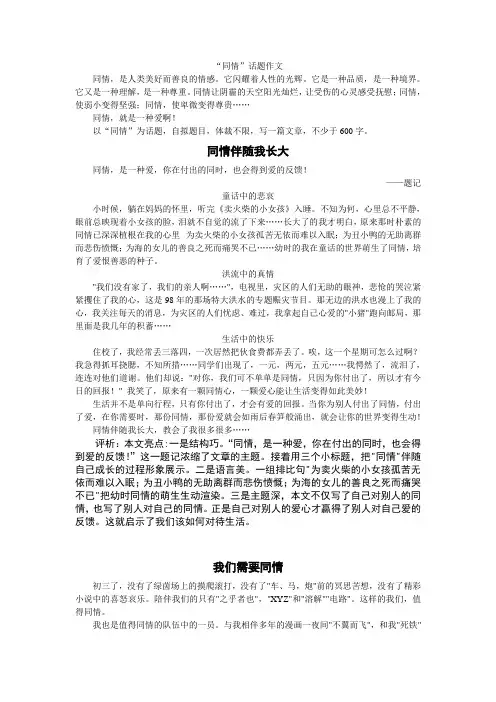 “同情”话题作文