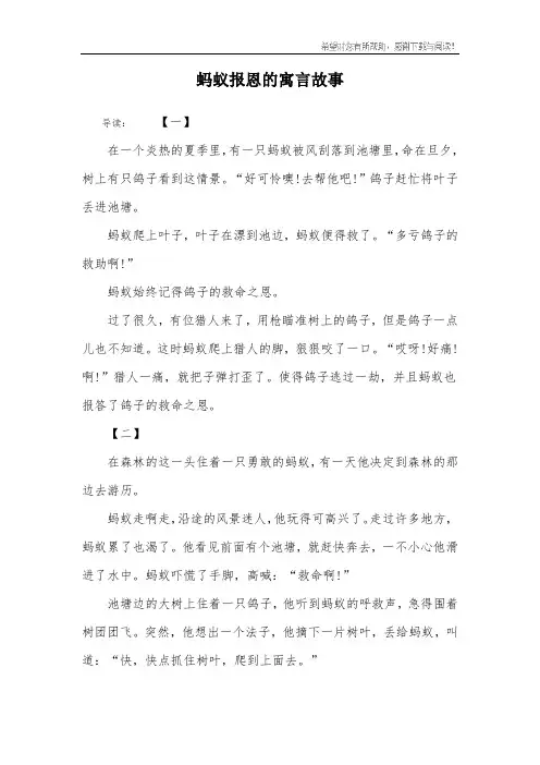 蚂蚁报恩的寓言故事