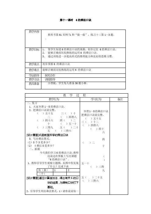 二年级数学6的乘法口诀