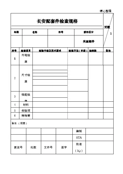 长安汽车焊接总成检查验收技术条件