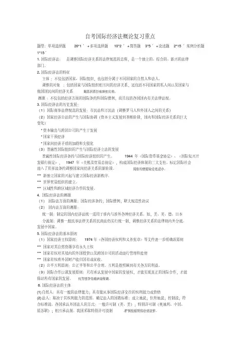自考国际经济法概论复习重点