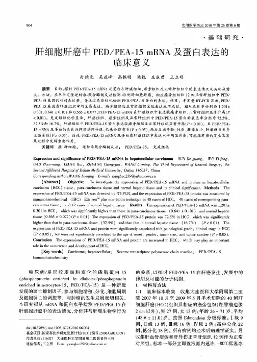 肝细胞肝癌中PED／PEA-15mRNA及蛋白表达的临床意义