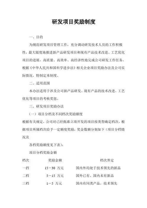 研发项目奖励制度