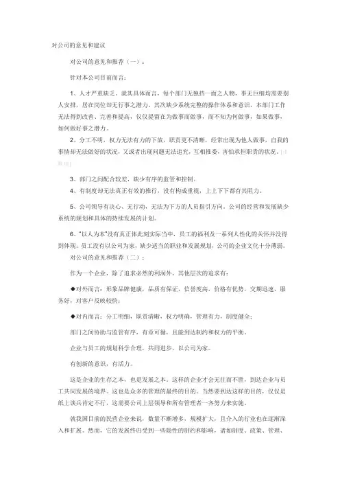对公司的意见和建议