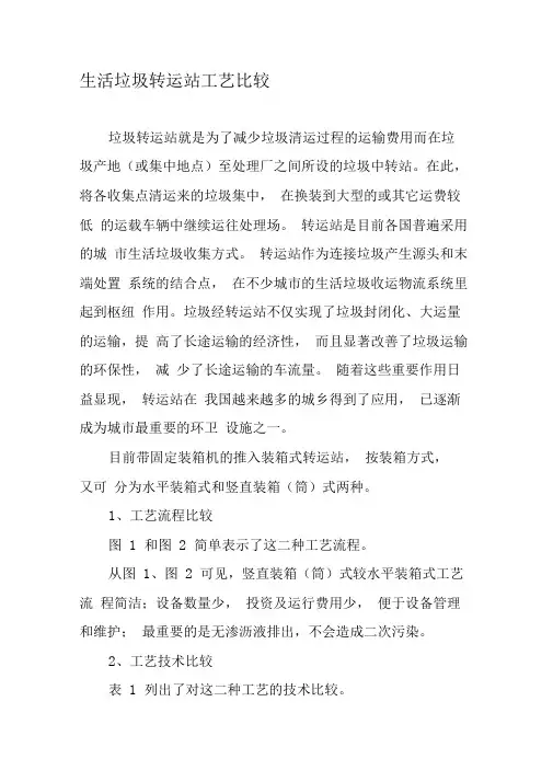 生活垃圾转运站工艺比较