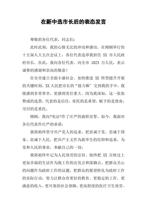 在新当选市长后的表态发言