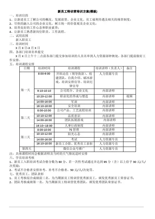 新员工特训营方案(模板)