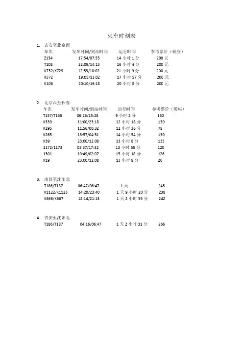 火车时刻表