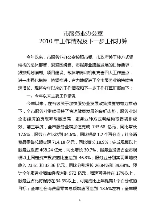 市服务业办公室2010年工作总结及明年工作打算