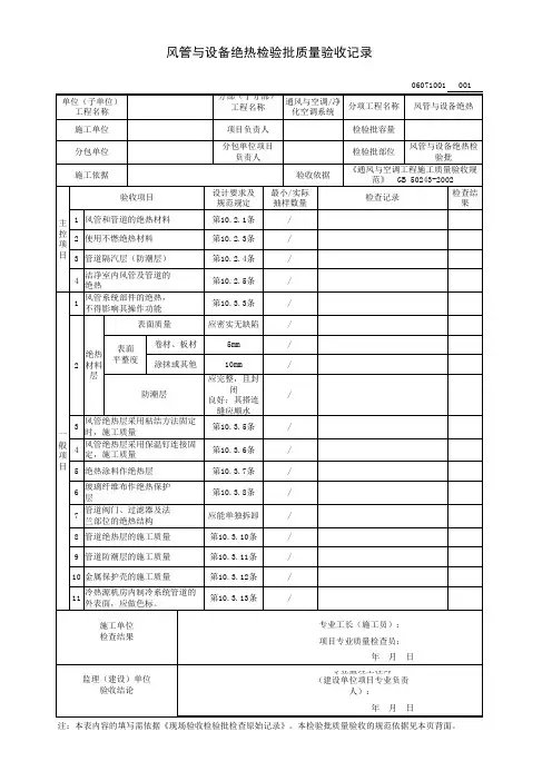 风管与设备绝热检验批质量验收记录
