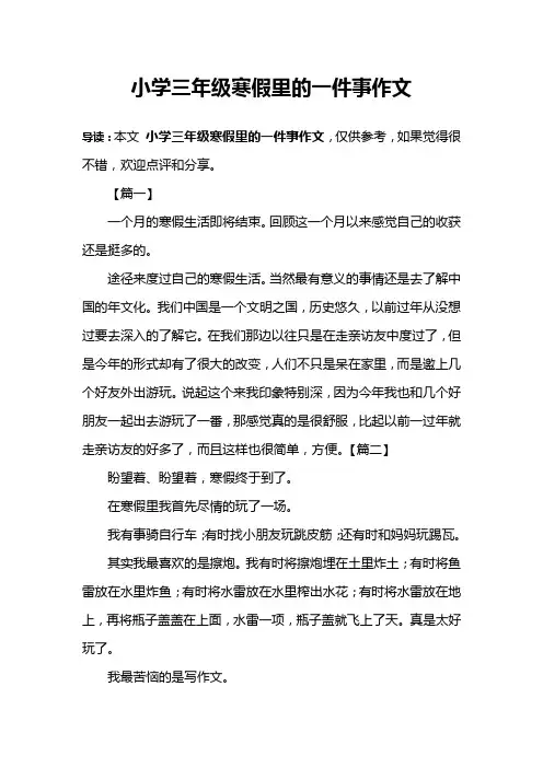 小学三年级寒假里的一件事作文