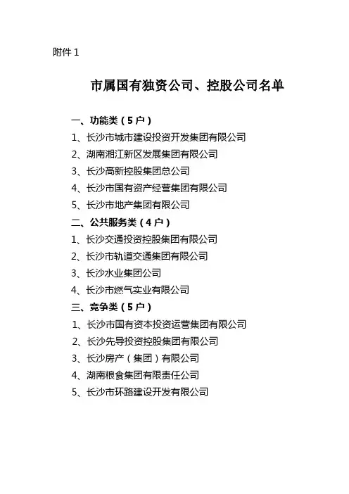 长沙市属国有独资企业名单