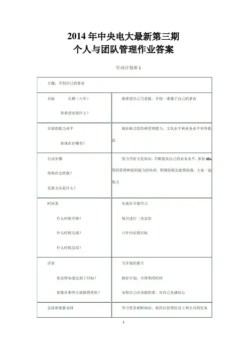 2014年中央电大最新第三期个人与团队管理作业答案