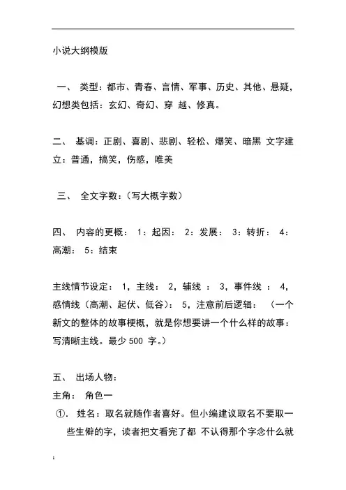 小说的大纲模板