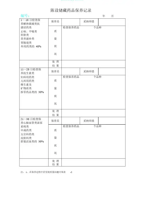 陈列储存药品养护记录