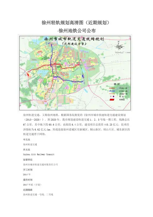 徐州地铁规划高清图(近期规划-徐州地铁公司公布