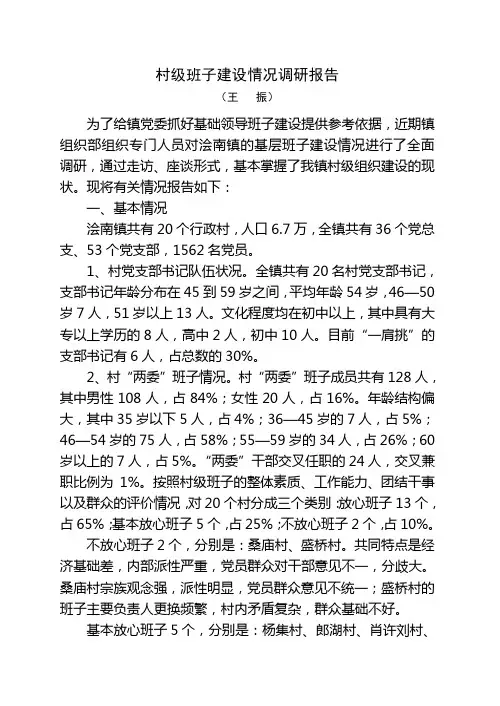 村级班子建设情况调研报告