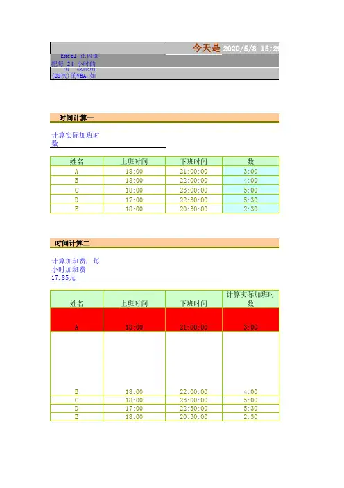 EXCEL中时间计算公式 2