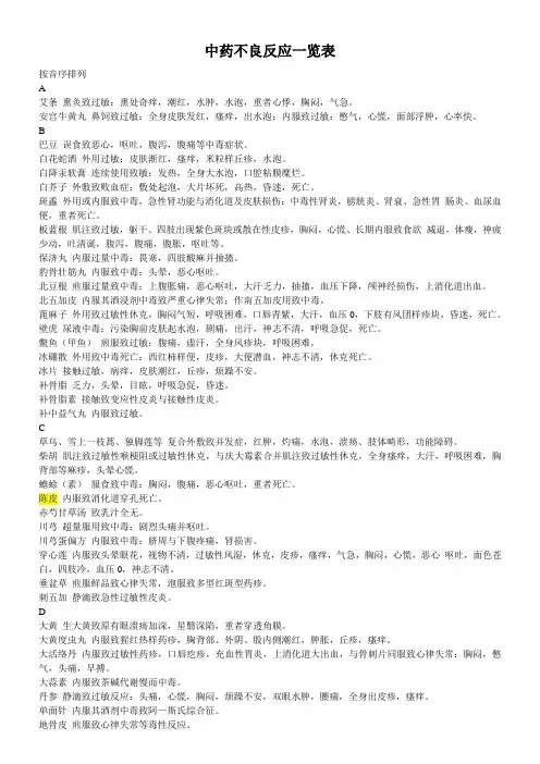 中药不良反应一览表