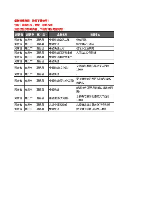新版河南省商丘市夏邑县中通快递企业公司商家户名录单联系方式地址大全13家