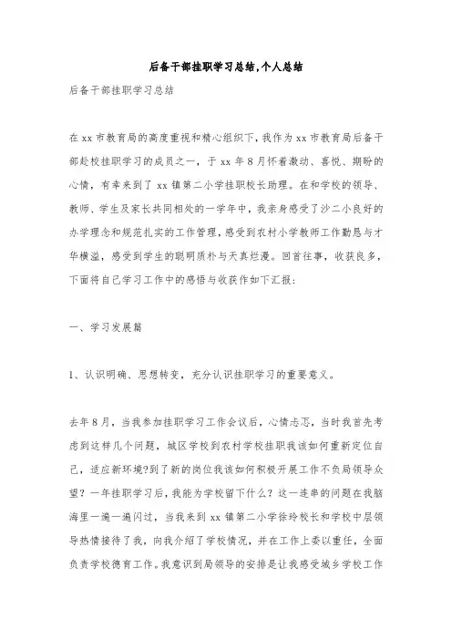 后备干部挂职学习总结,个人总结