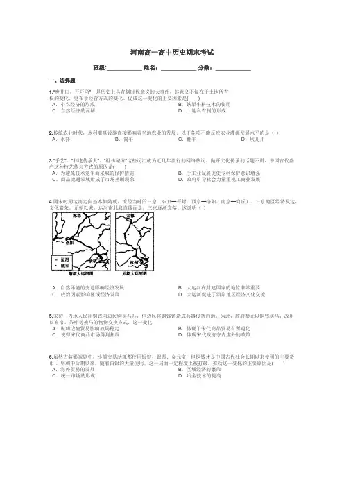 河南高一高中历史期末考试带答案解析
