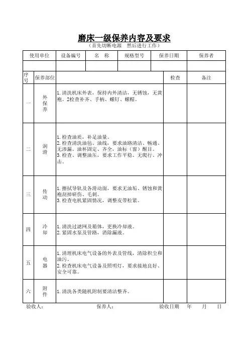 磨床设备一级保养
