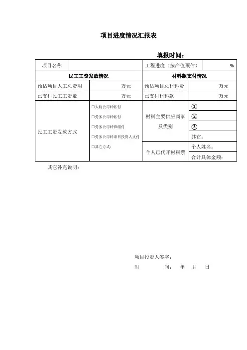 项目进度情况汇报表