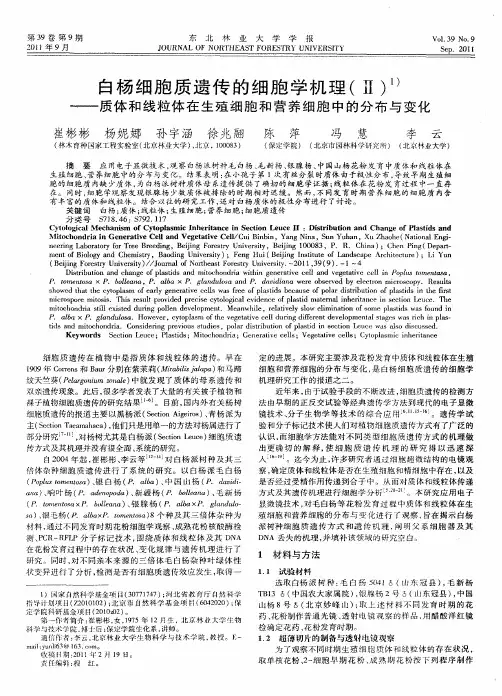 白杨细胞质遗传的细胞学机理(Ⅱ)——质体和线粒体在生殖细胞和营养细胞中的分布与变化
