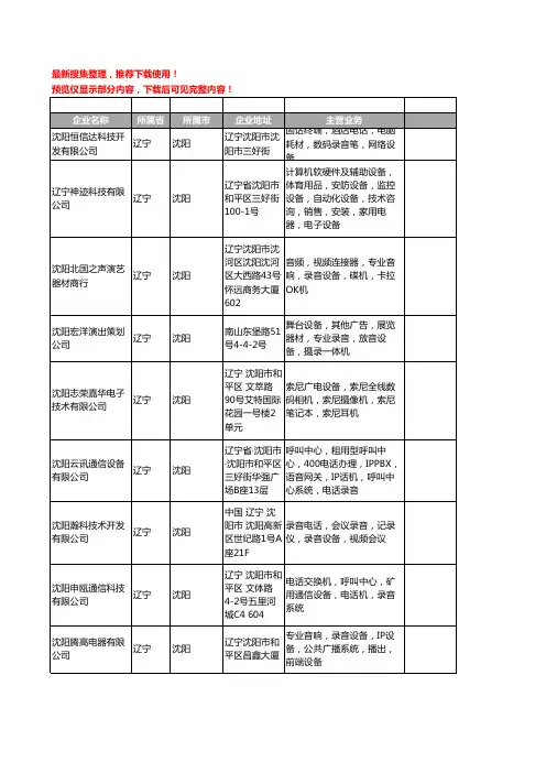 新版辽宁省沈阳录音设备工商企业公司商家名录名单联系方式大全15家