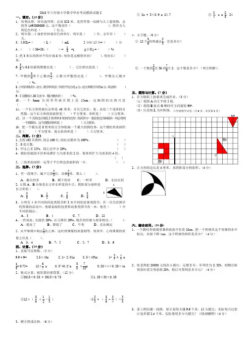 2018年六年级小学数学毕业考试模拟试题2