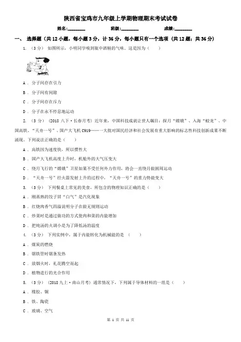 陕西省宝鸡市九年级上学期物理期末考试试卷