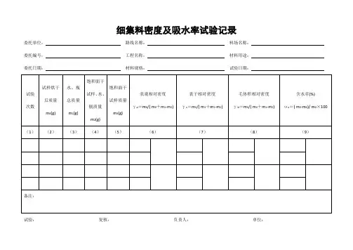 细集料密度及吸水率试验记录