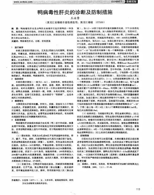 鸭病毒性肝炎的诊断及防制措施