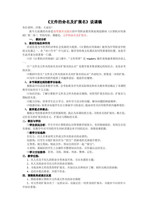 文件的扩展名-计算机应用基础说课稿