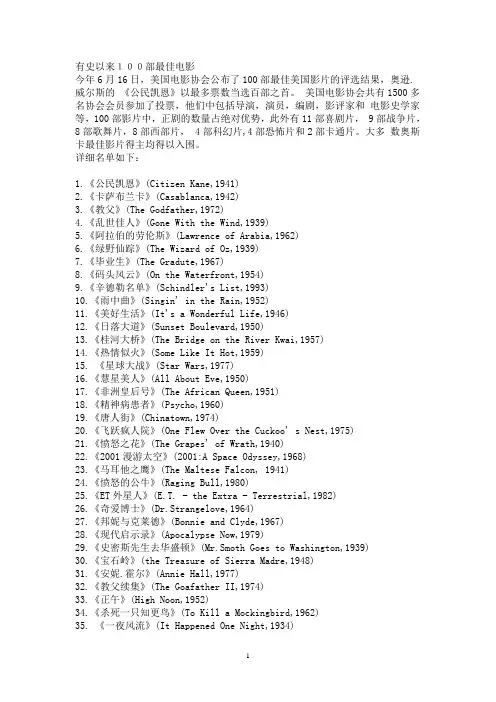有史以来100部美国最佳电影