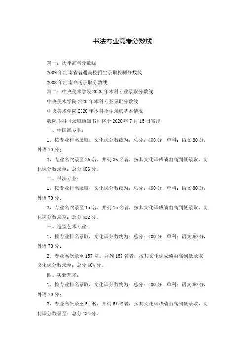书法专业高考分数线