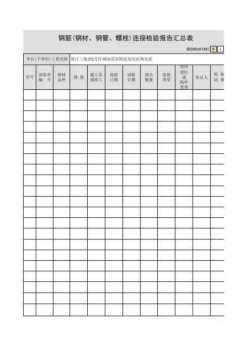 001-钢筋(钢材、钢管)连接接头检验报告汇总表