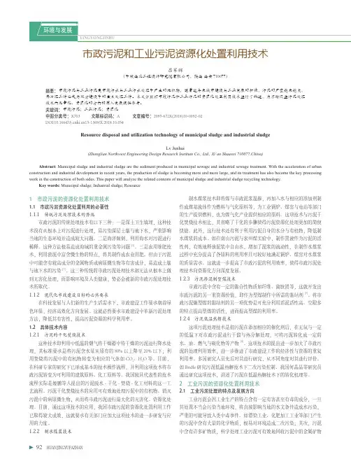 市政污泥和工业污泥资源化处置利用技术