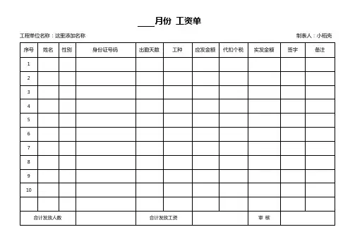 工资表(适合工程工人)