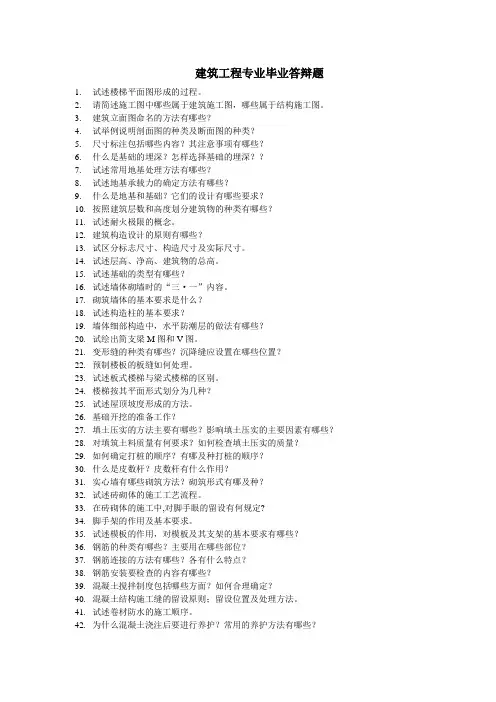 建筑工程专业毕业答辩题