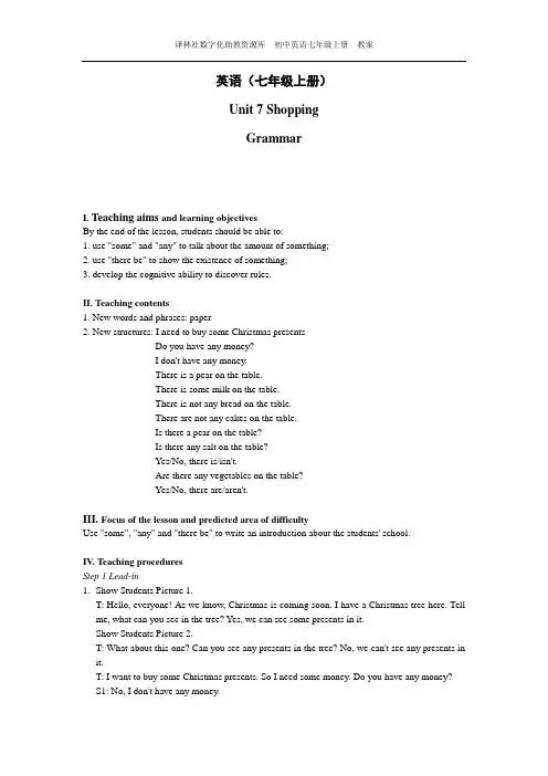 牛津译林版七年级英语上册《nit 7 Shopping  Grammar： Using some.any . there be》赛课导学案_14